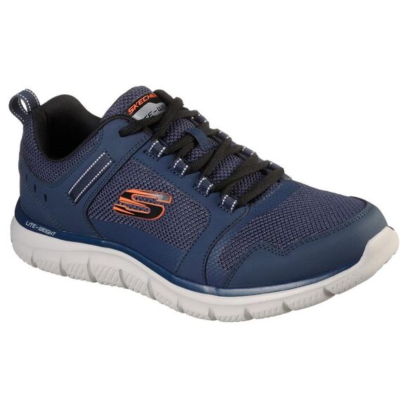 Skechers Mens Track Knockhill Action Leather Sneakers / Navy/Orange